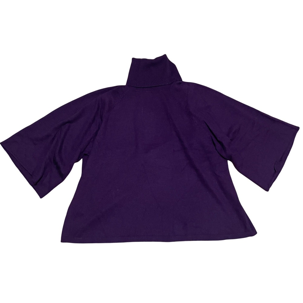 Eileen Fisher Women's Large Purple Merino Wool Turtleneck Kimono Sleeve Sweater